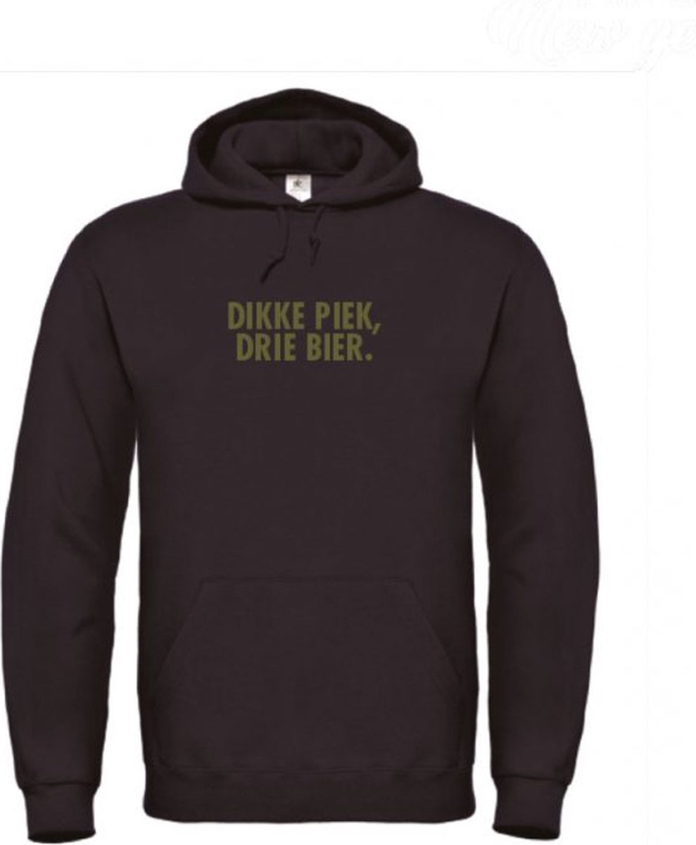 Kerst hoodie zwart S - Dikke piek, drie bier - Olijfgroen - soBAD. | Kersttrui soBAD. | kerstsweaters volwassenen | kerst hoodie volwassenen | Kerst outfit | Foute kerst truien